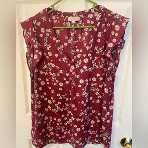 Loft vibrant burgundy colored flutter sleeve v neck 🌺